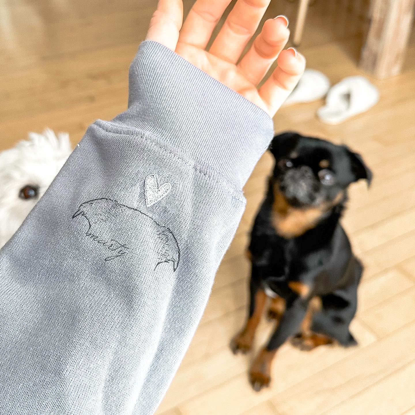 Best Sale!!Personalized Heart On My Sleeve Embroidered Sweatshirt Hoodie with Dog Cat Ears On Sleeve Gift For Any Pet Lovers