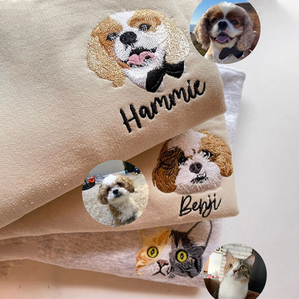 Personalized Embroidered Pet Face and Name Sweatshirt for Pet Lovers