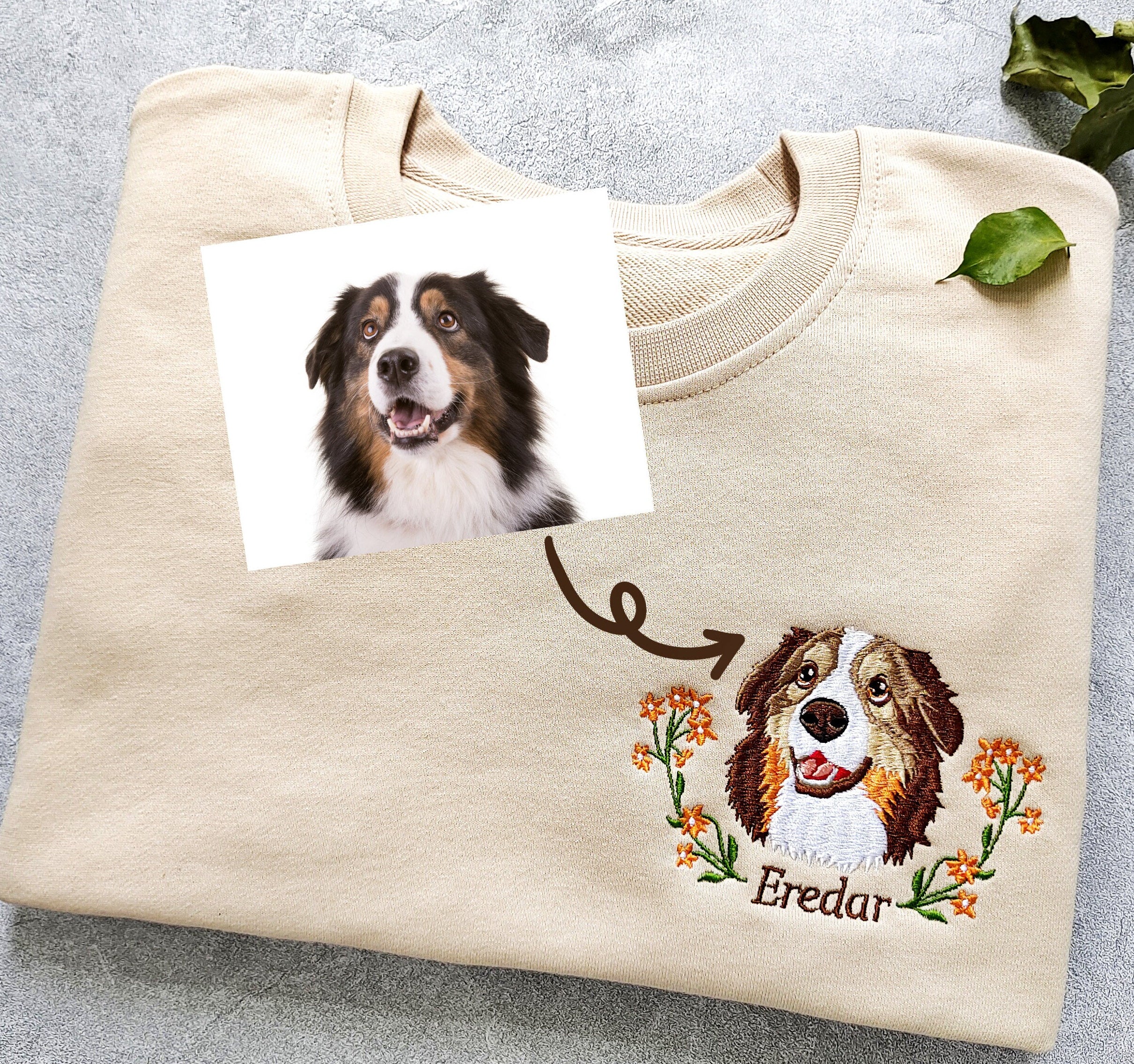 Personalized Embroidered Pet Face with Wreath Sweatshirt For Pet Lovers