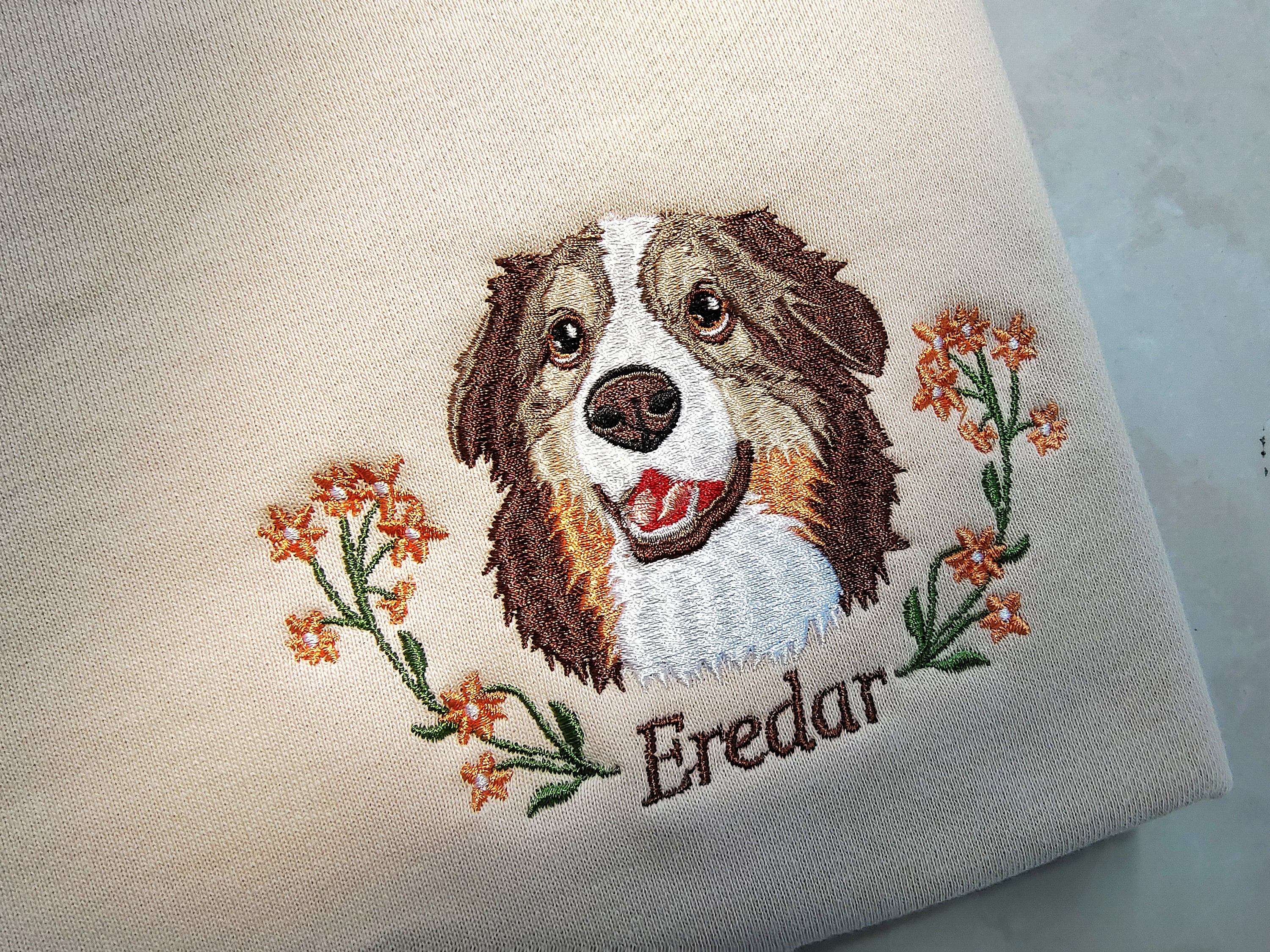 Personalized Embroidered Pet Face with Wreath Sweatshirt For Pet Lovers