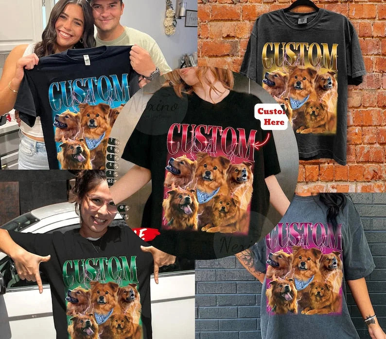 Custom Printing Vintage Hip Hop Vintage T-shirt Sweatshirt for Pet Lovers Couples