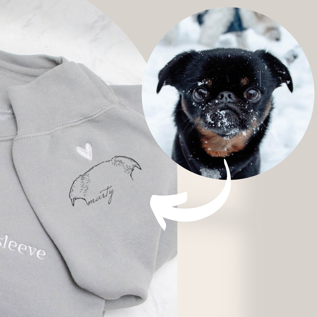 Best Sale!!Personalized Heart On My Sleeve Embroidered Sweatshirt Hoodie with Dog Cat Ears On Sleeve Gift For Any Pet Lovers