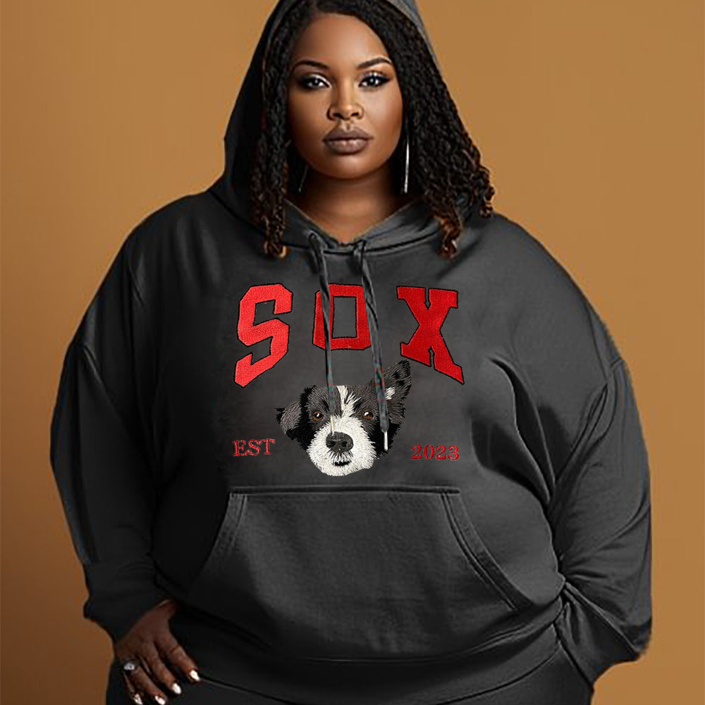 Personalized Plus Size EST Sweatshirt Hoodie with Embroidered Pet Face and Name Gift for Pet Lovers