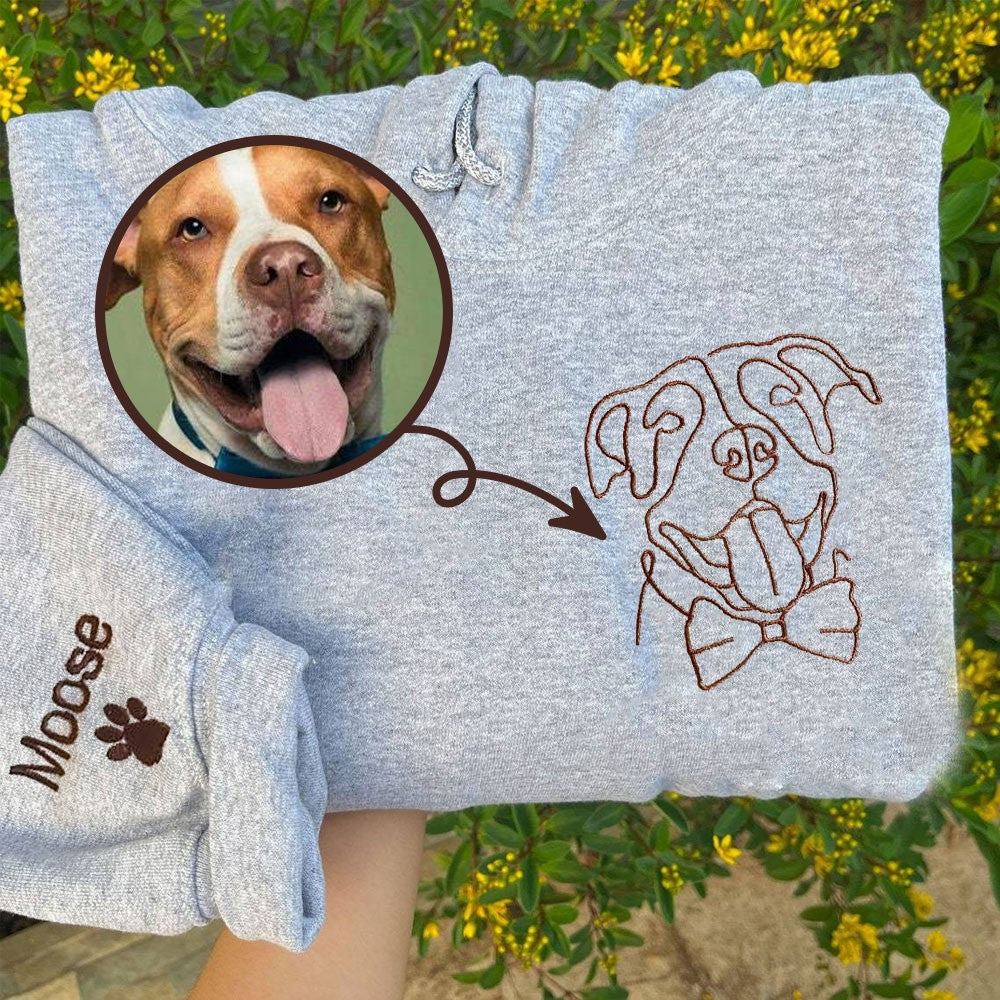 HOT SALE!! Personalized Embroidered Pet Outline Hoodie Gift Ideas For Pet Lovers