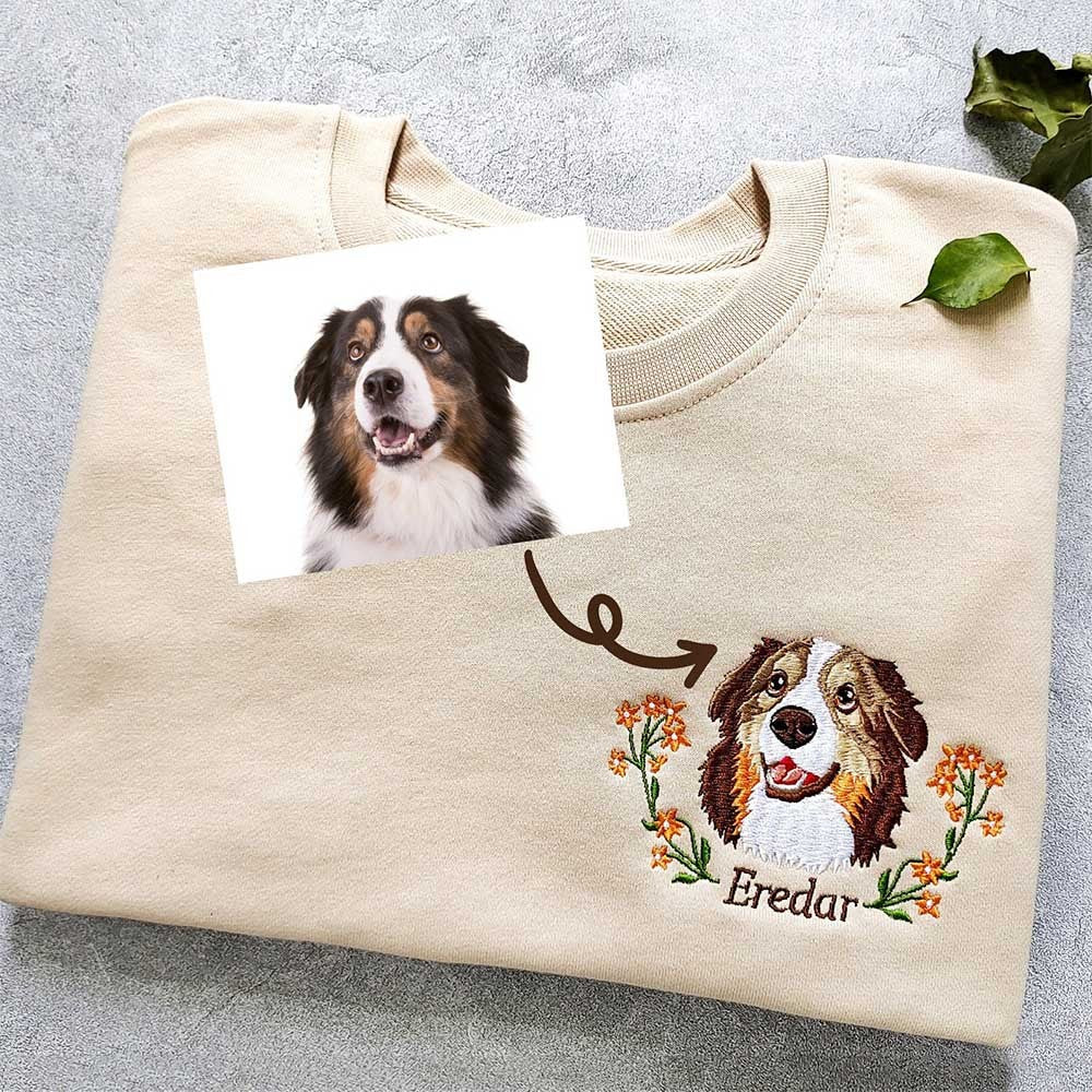 Personalized Embroidered Pet Face and Name Sweatshirt Shirt For Pet Lovers