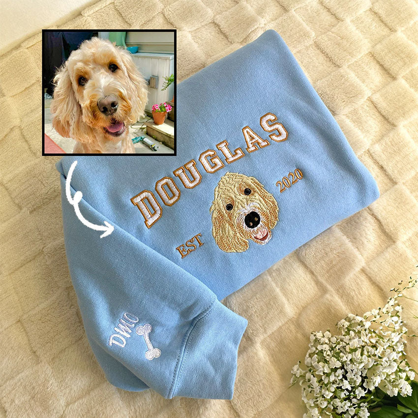 Personalized Embroidered Pet Face and Name Est Sweatshirt for Pet Lovers