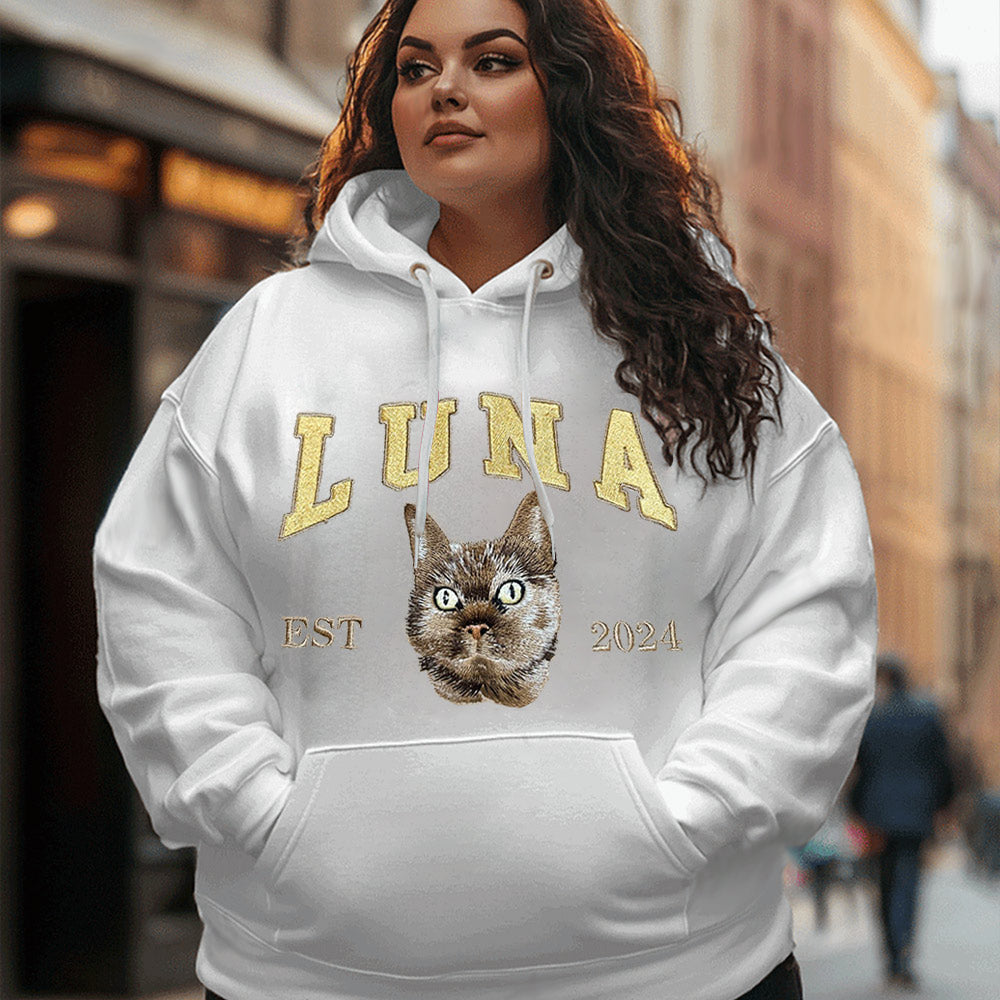 Personalized Plus Size EST Sweatshirt Hoodie with Embroidered Pet Face and Name Gift for Pet Lovers