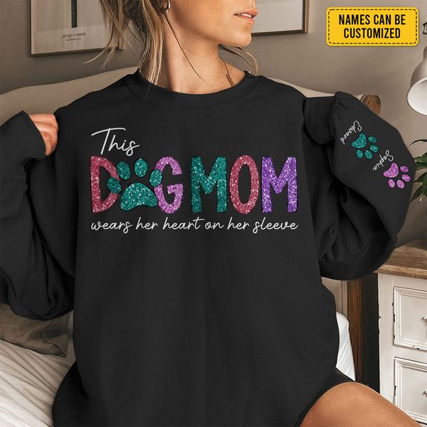 Personalized Dog Mom Sweatshirt With Dog Names on Sleeve for Pet Lovers