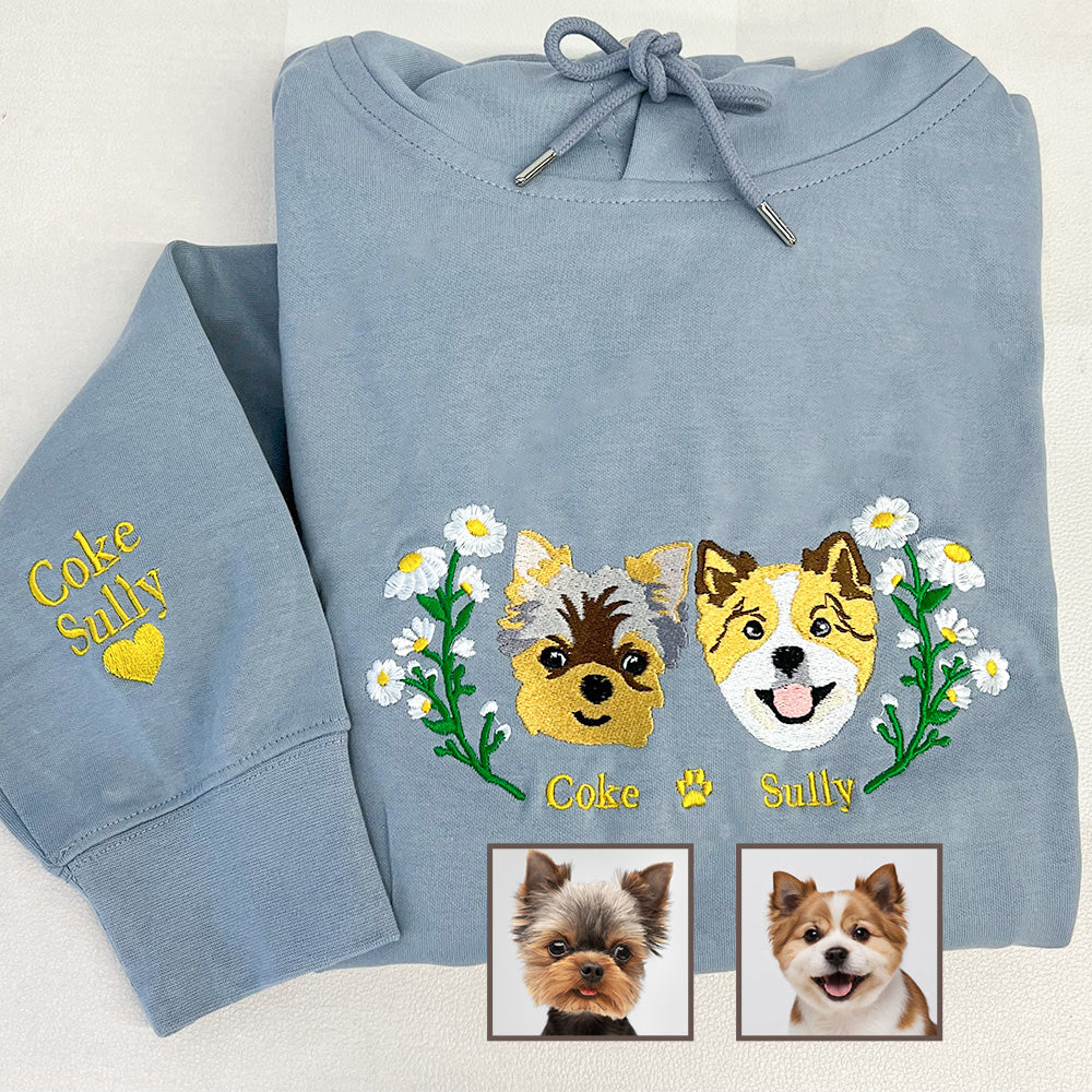 50%off⭐️Custom Embroidered Hoodie/Sweatshirt With Pet Portrait Wreath Flower