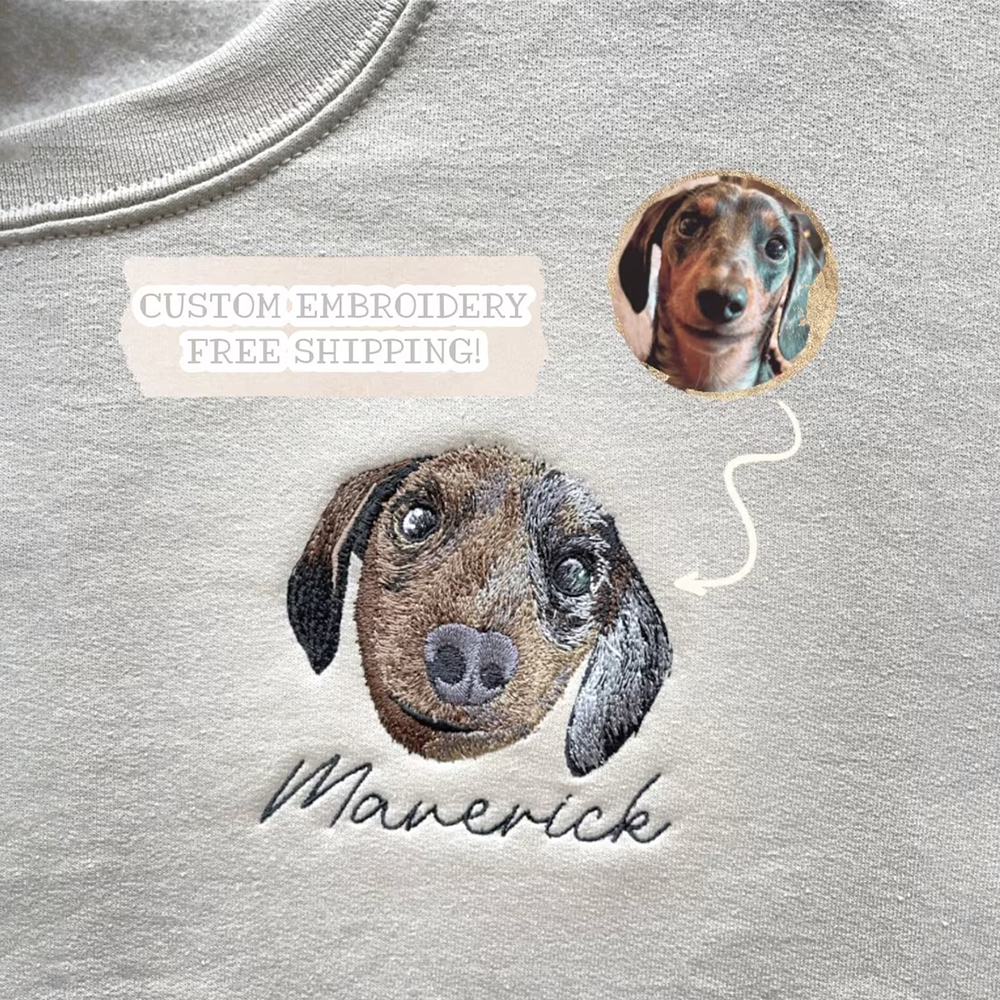 Personalized Embroidered Pet Face and Name Sweatshirt for Pet Lovers