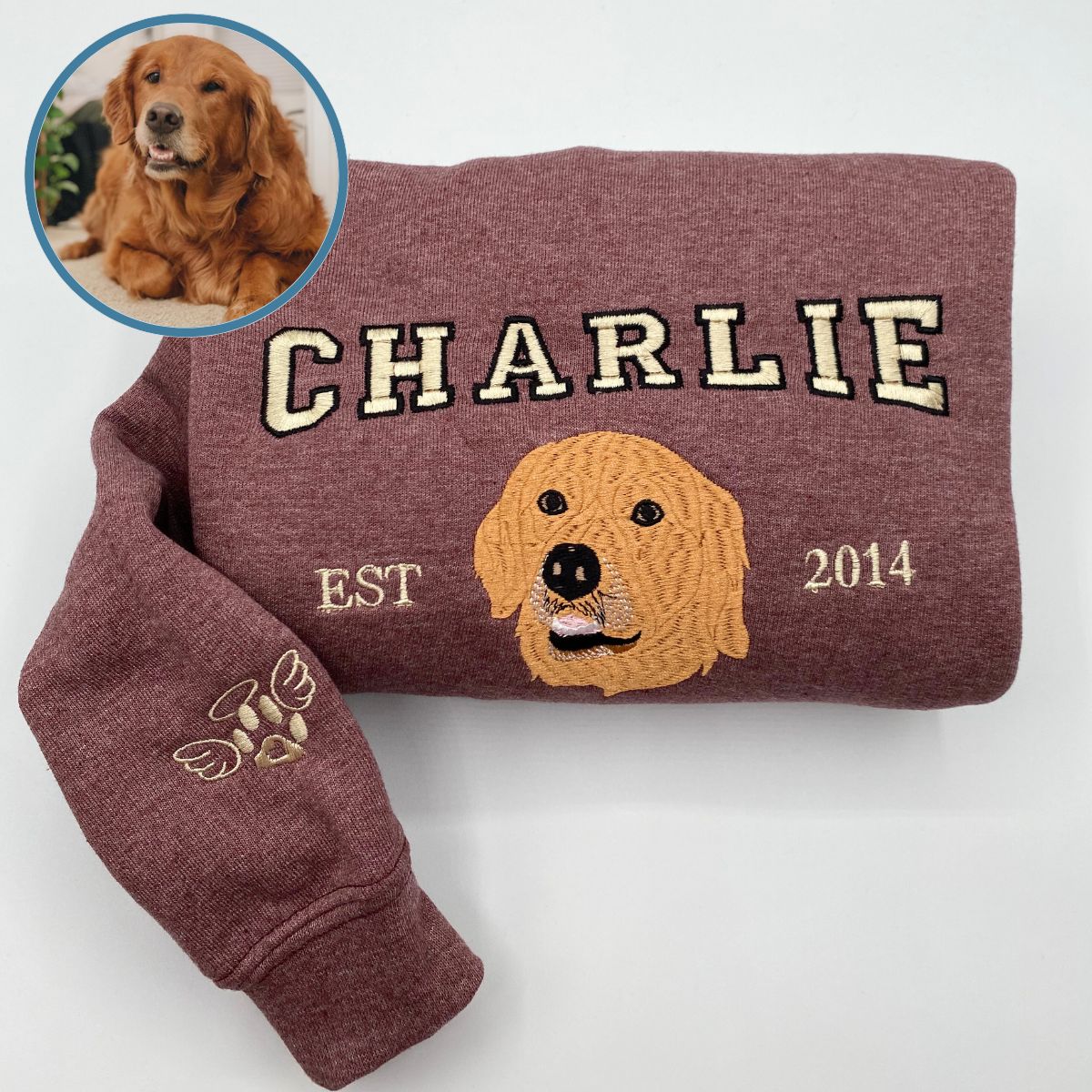 Personalized Plus Size EST Sweatshirt Hoodie with Embroidered Pet Face and Name Gift for Pet Lovers