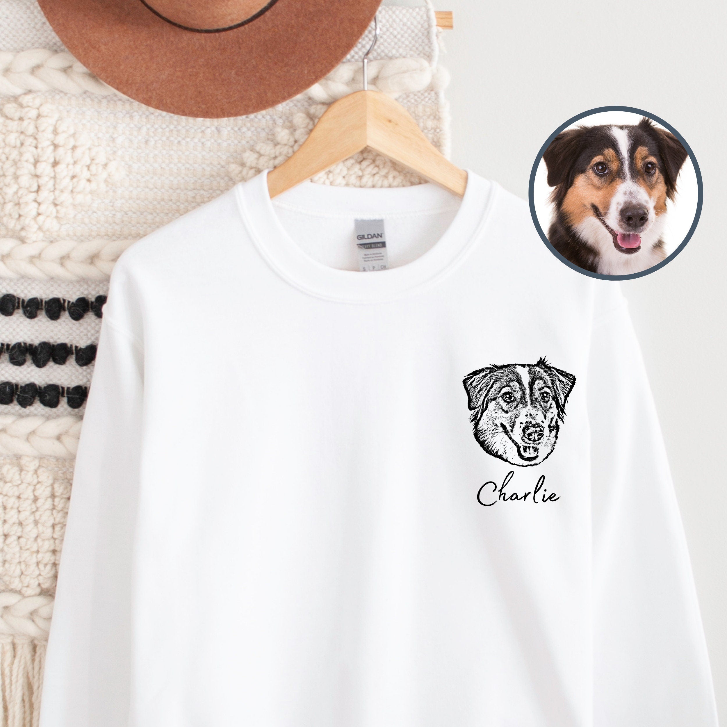 Personalized Embroidered Pet Face and Name Sweatshirt Gift for Pet Lovers