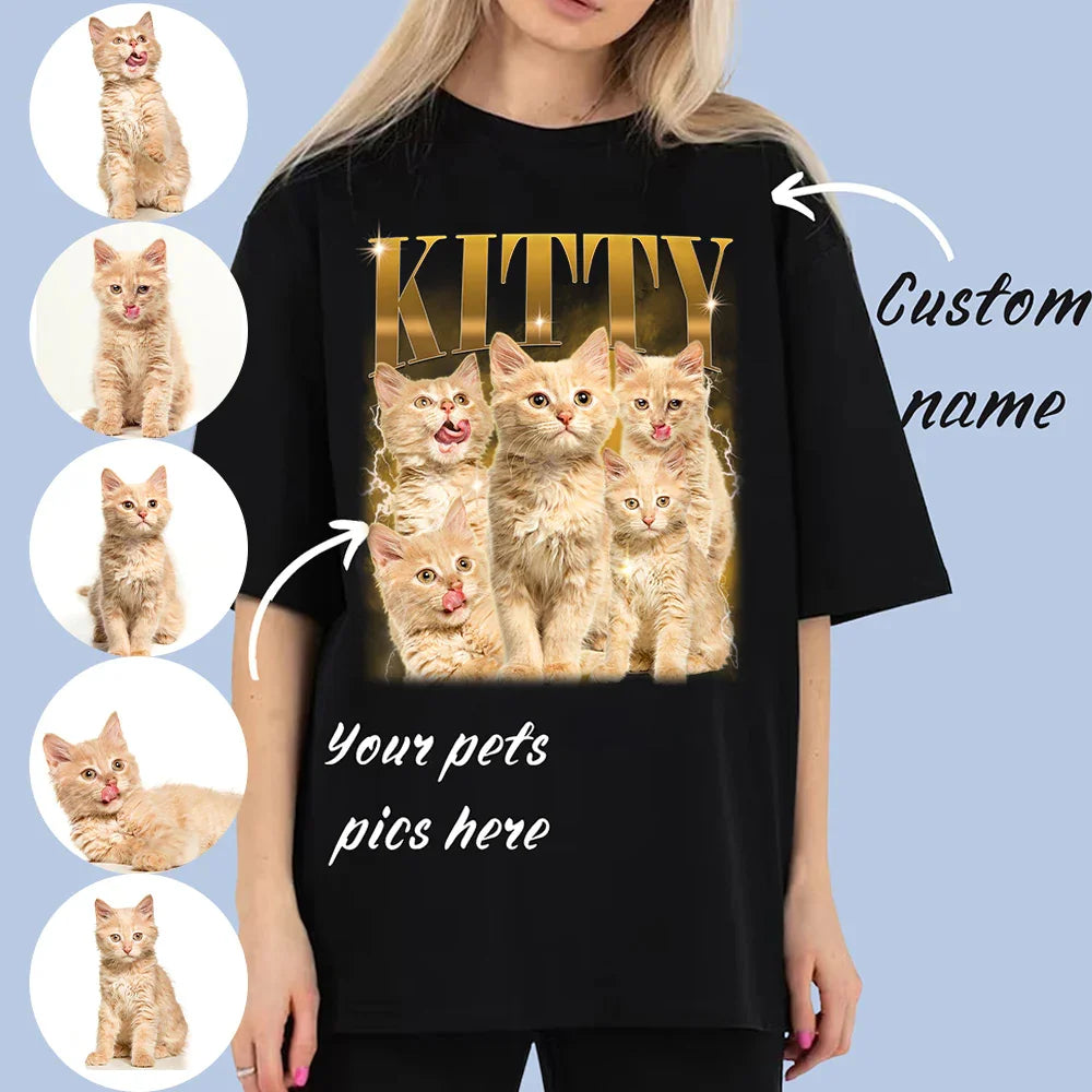 Custom Printing Vintage Hip Hop Vintage T-shirt Sweatshirt for Pet Lovers Couples