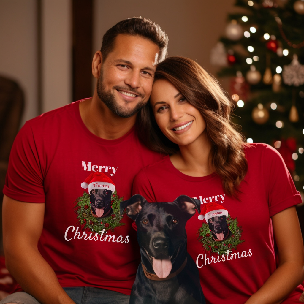 Custom Dog Face Christmas T-Shirt Sweatshirt Hoodie, Custom Merry Christmas Tee Using Dog Photo