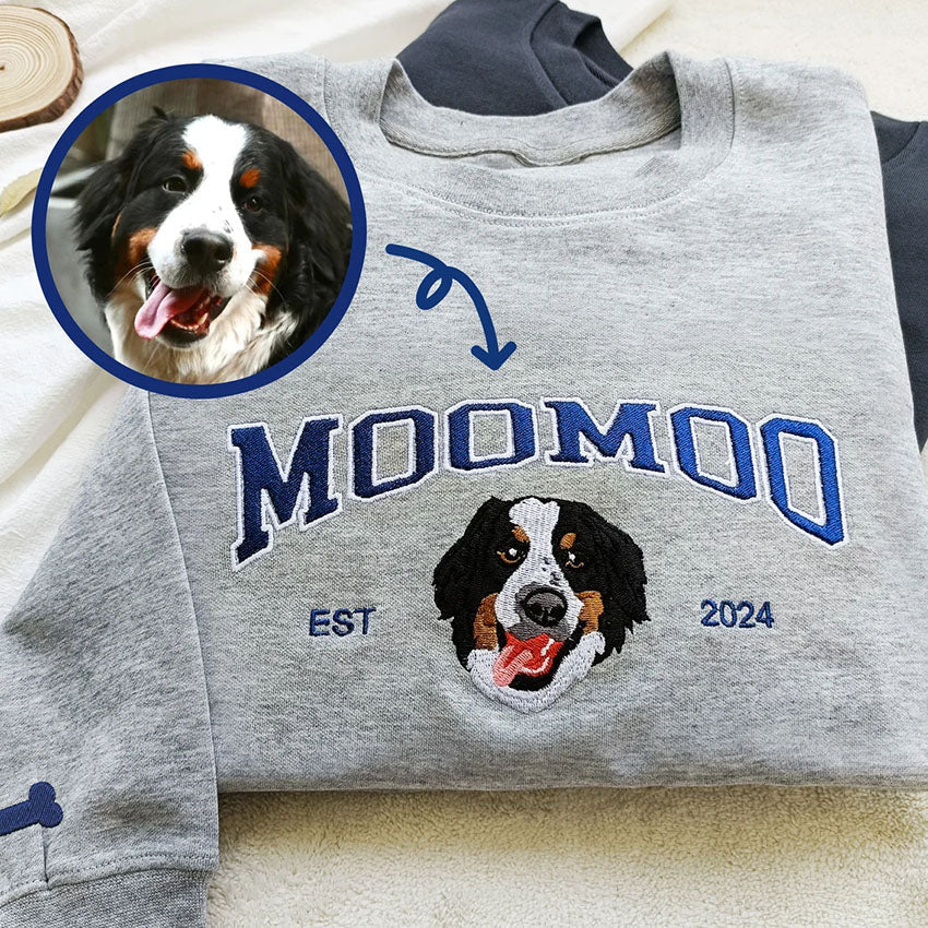 Personalized Plus Size EST Sweatshirt Hoodie with Embroidered Pet Face and Name Gift for Pet Lovers