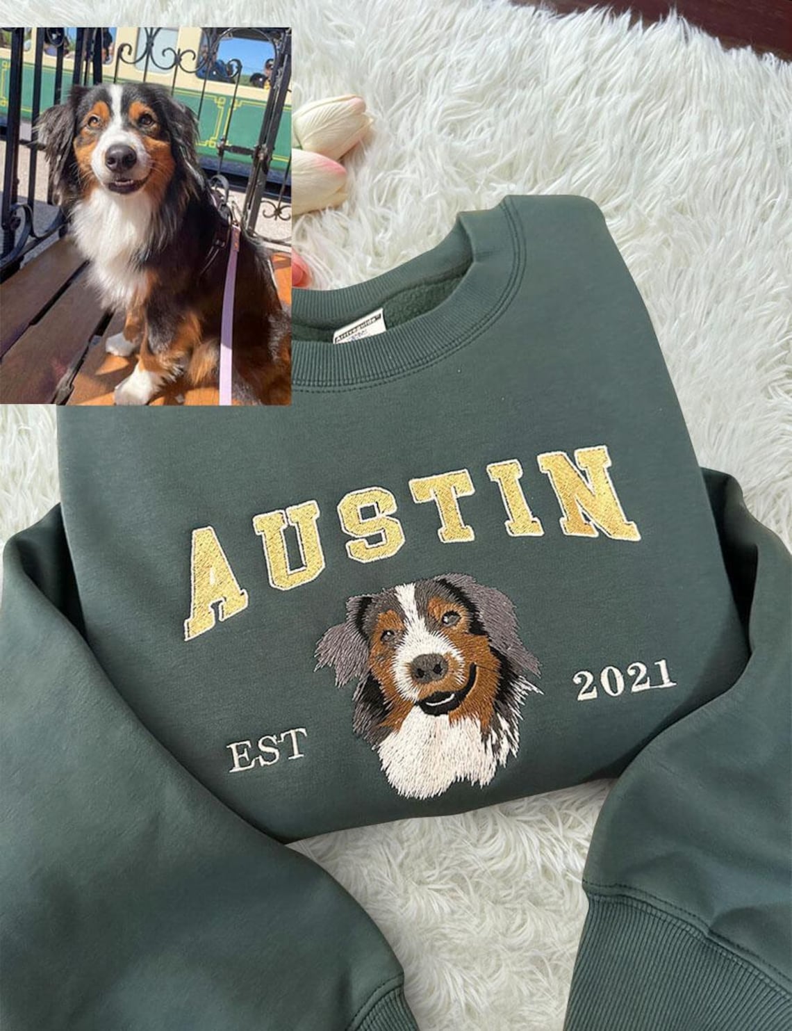 Personalized Embroidered Pet Face and Name Est Sweatshirt for Pet Lovers