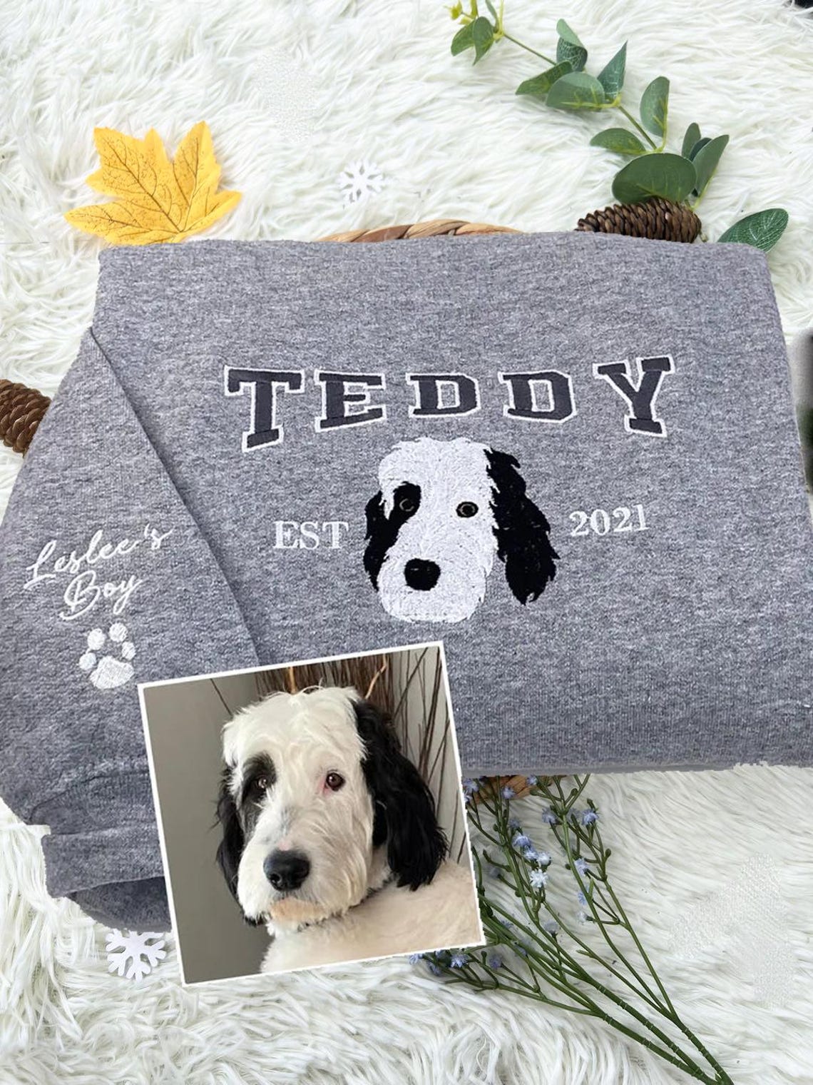 Personalized Embroidered Pet Face and Name Est Sweatshirt for Pet Lovers