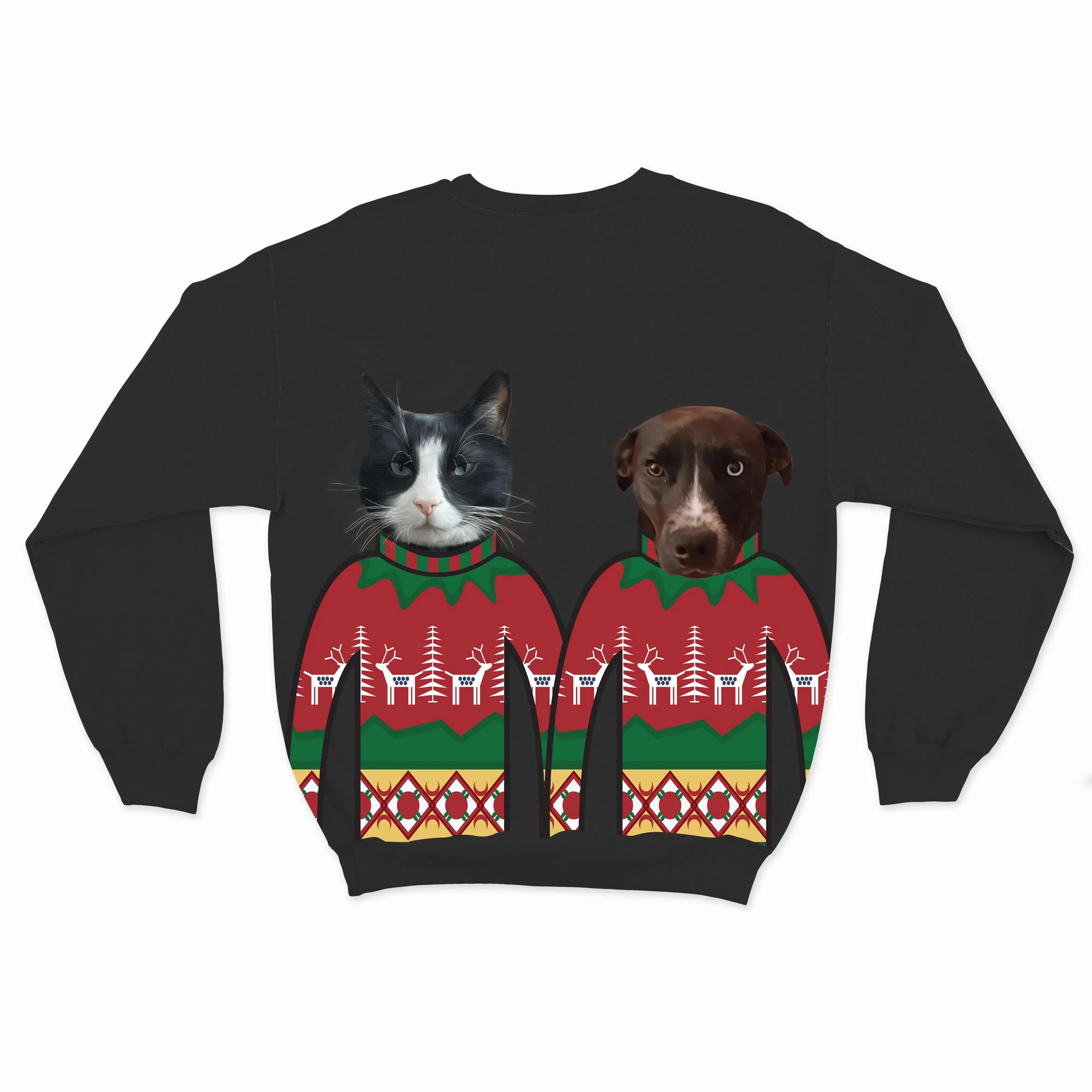 Custom Pet Face Christmas Sweatshirt - Two Pets