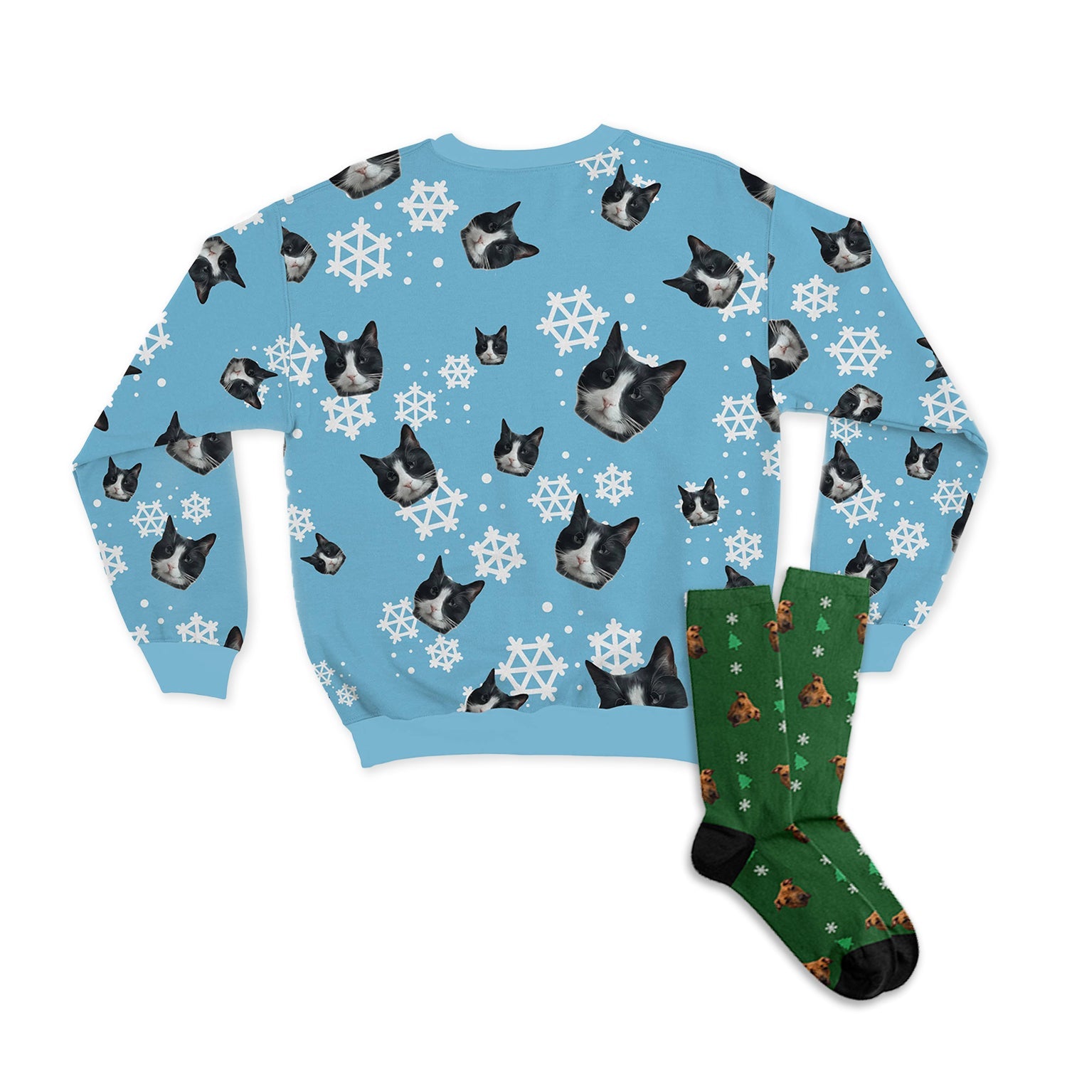 Christmas Bundle: Pet Face Pattern Christmas Sweatshirt and Socks (Save $30)