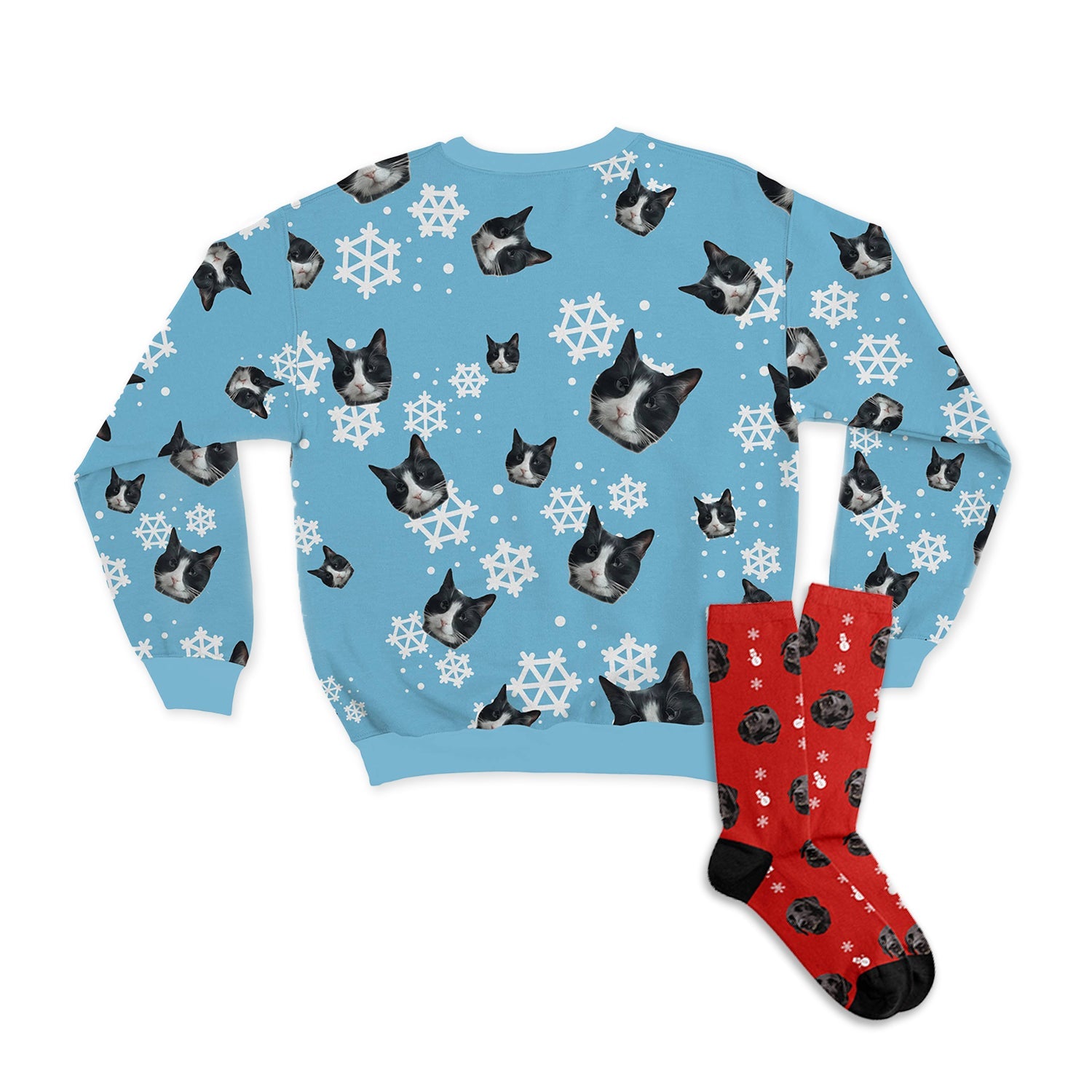 Christmas Bundle: Pet Face Pattern Christmas Sweatshirt and Socks (Save $30)