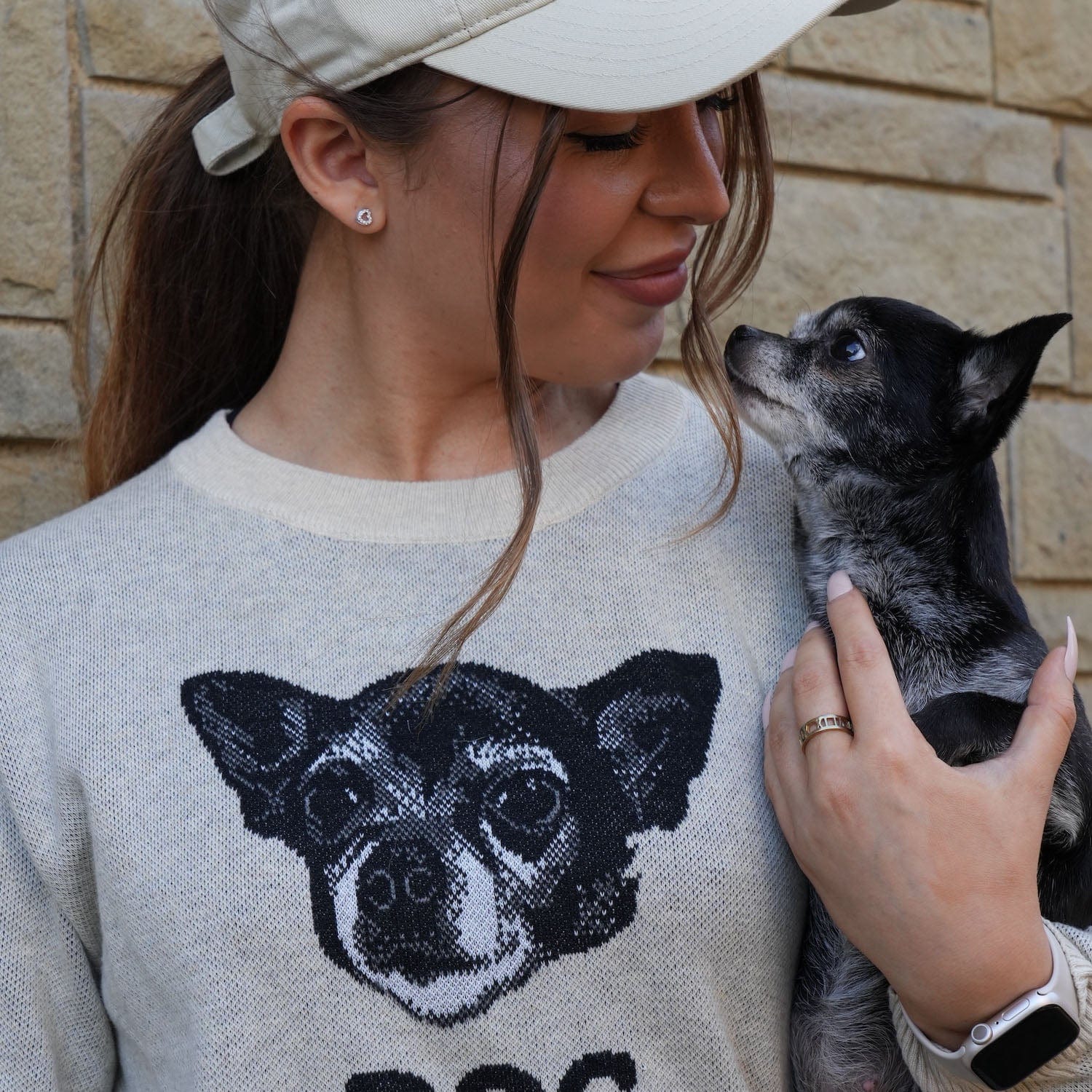 Custom Knitted Dog Mom Text and Pet Face Sweater