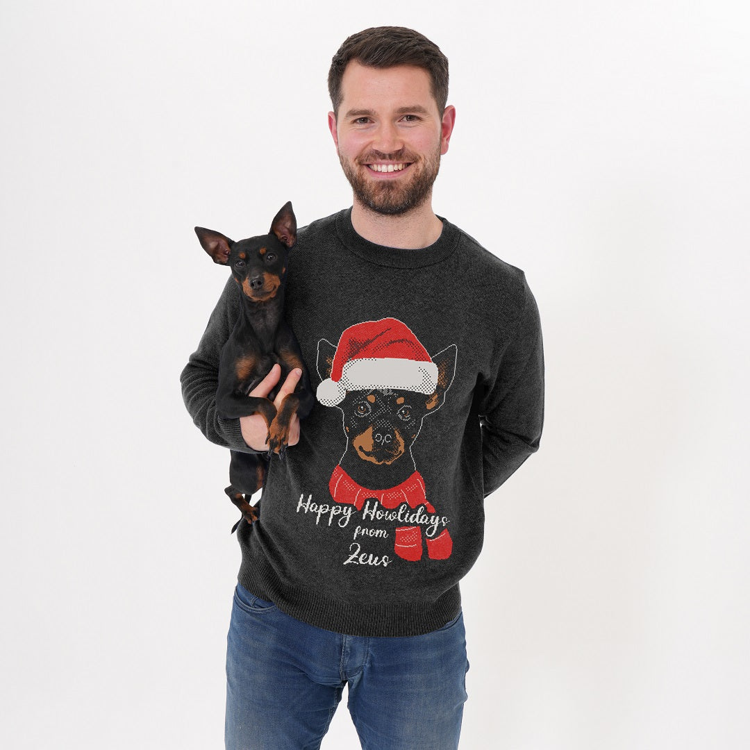 Happy Howlidays Your Dog in Santa Hat Sweater - Custom Christmas Knitwear