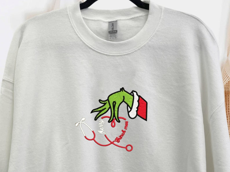 Custom Nurse Grinch Hand Embroidered Shirt