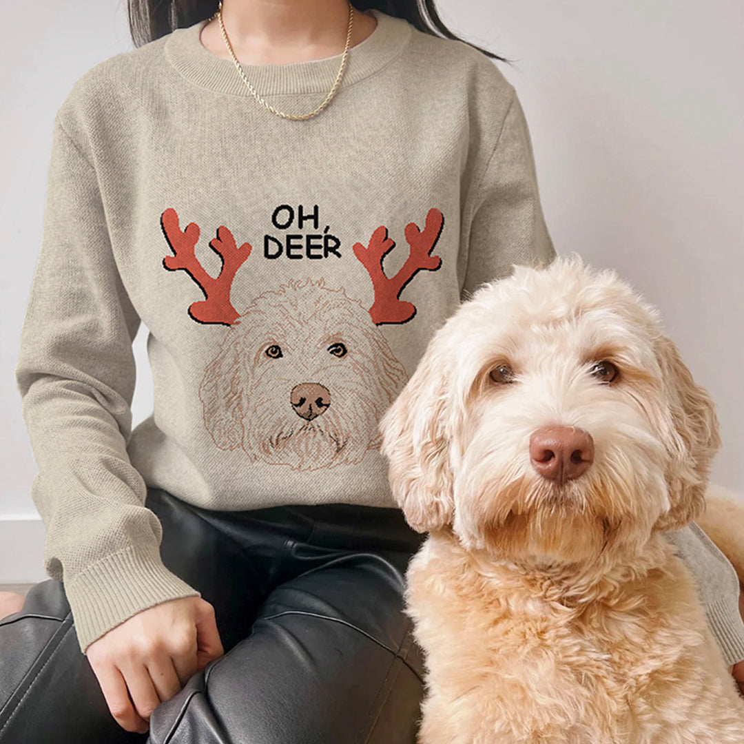 Oh Deer Pet Face Sweater - Custom Christmas Knitwear