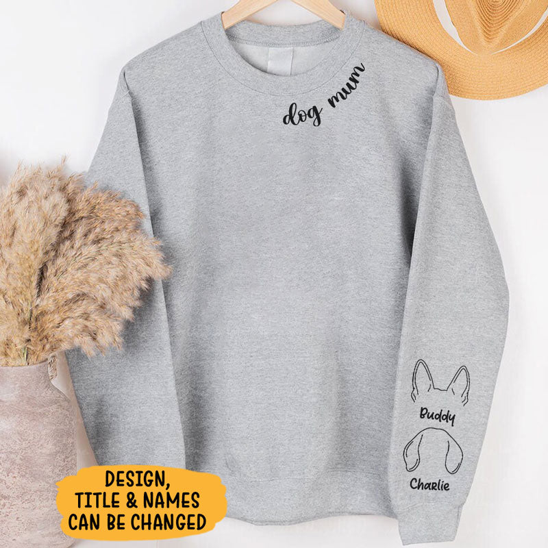 Personalized Dog Mom Crewneck With Dog Ear on Sleeve Gift For Pet Lover