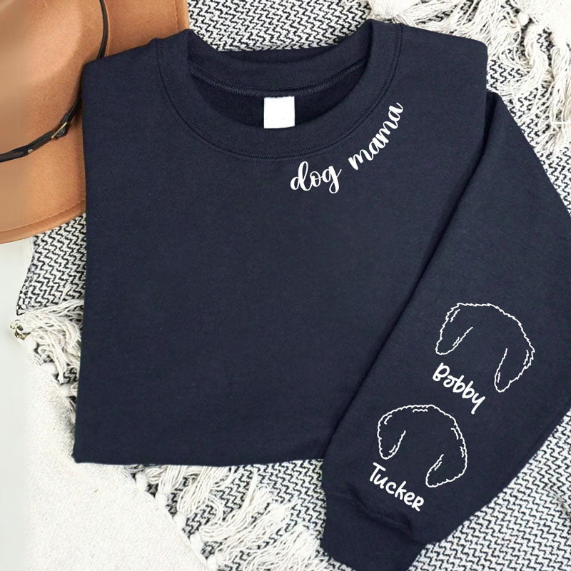 Personalized Dog Mom Crewneck With Dog Ear on Sleeve Gift For Pet Lover