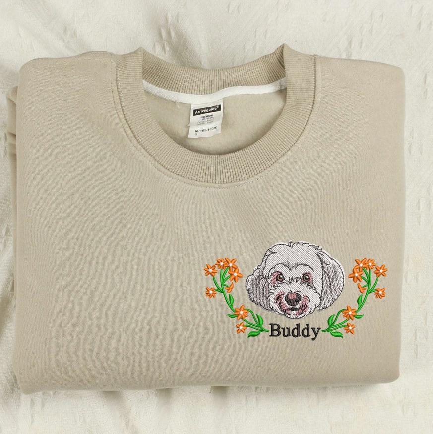 Personalized Embroidered Pet Face and Name Sweatshirt Shirt For Pet Lovers