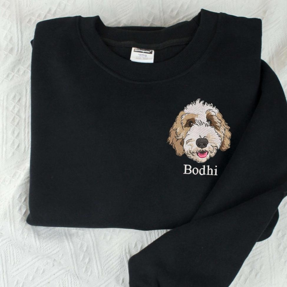 Personalized Embroidered Pet Face and Name Sweatshirt Shirt For Pet Lovers