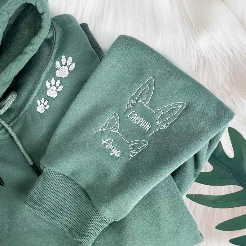 Personalized Embroidered Hoodie with Pet Ears On Sleeve Gift For Pet Lovers