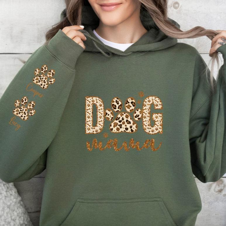 Personalized Leopard Dog Mama Sweatshirt With Dog Names on Sleeve Gift For Dog Mom