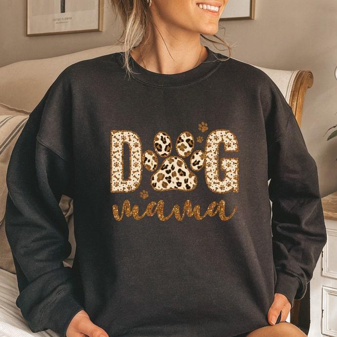 Personalized Leopard Dog Mama Sweatshirt With Dog Names on Sleeve Gift For Dog Mom