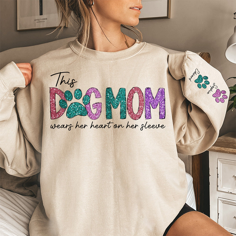 Personalized Dog Mom Sweatshirt With Dog Names on Sleeve for Pet Lovers