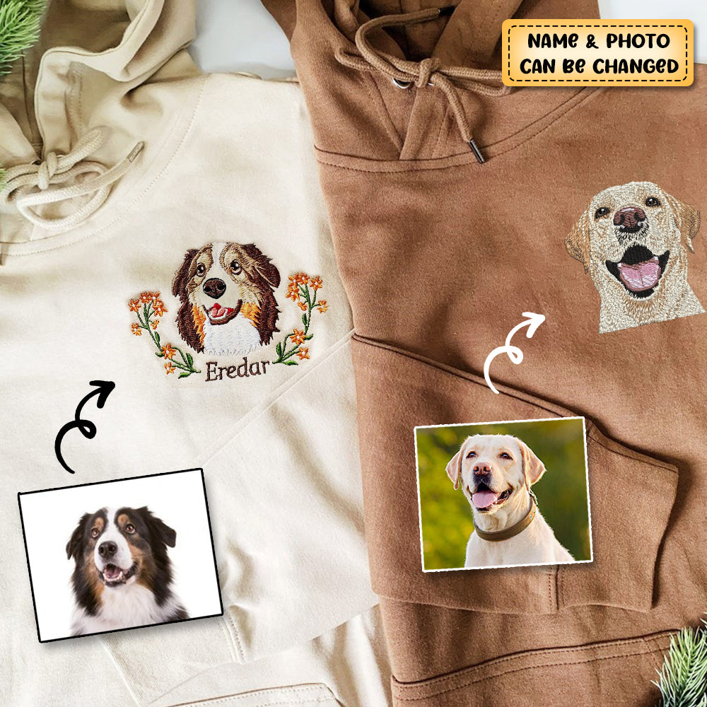 Personalized Embroidered Pet Face and Name Sweatshirt Shirt For Pet Lovers