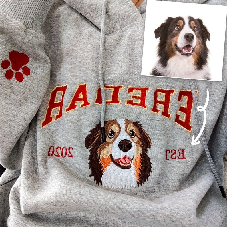 Personalized Embroidered Pet Face and Name Est Sweatshirt for Pet Lovers