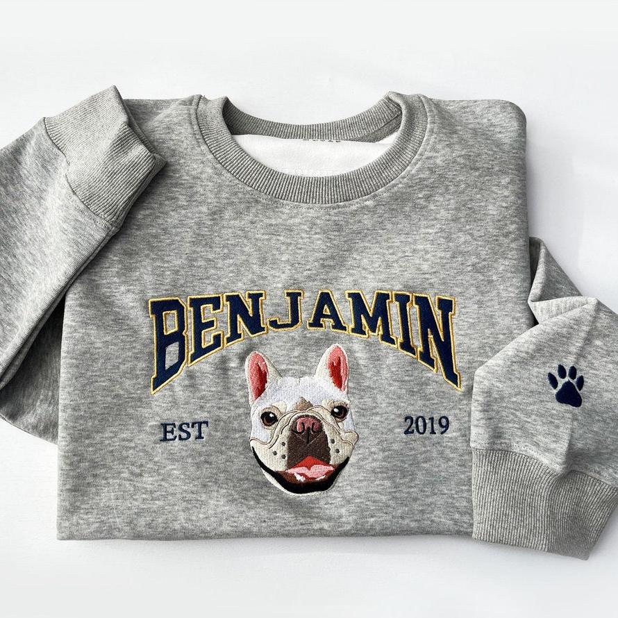 Personalized Embroidered Pet Face and Name Est Sweatshirt for Pet Lovers