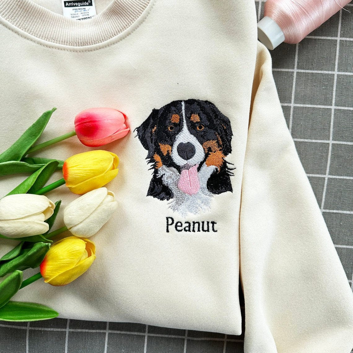 Personalized Plus Size Sweatshirt Hoodie with Embroidered Pet Face and Name Gift For Pet Lover