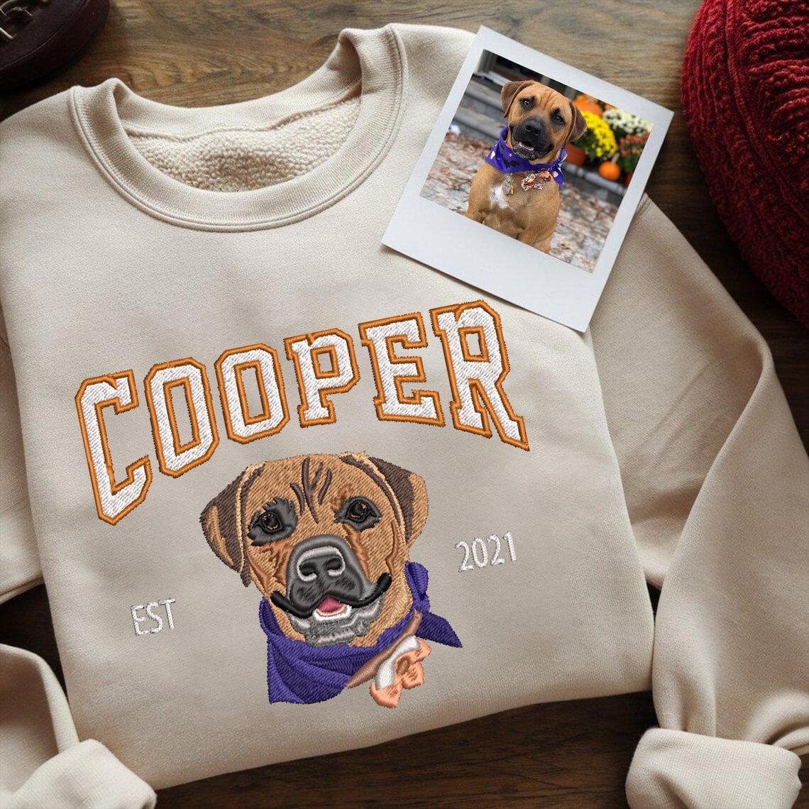 Embroidered Pet Face and Name EST Sweatshirt Hoodie Gift for Pet Lovers