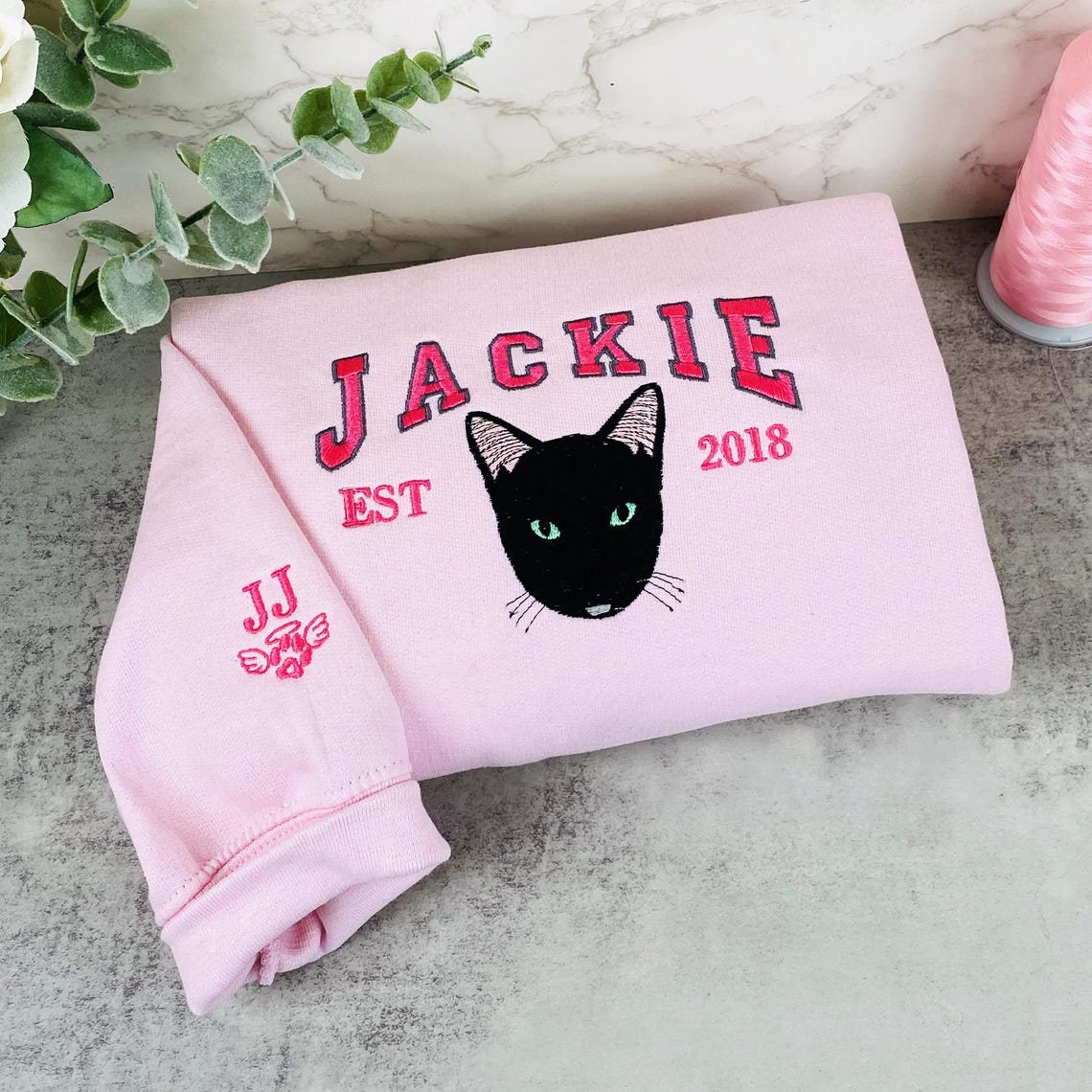 Embroidered Pet Face and Name EST Sweatshirt Hoodie Gift for Pet Lovers