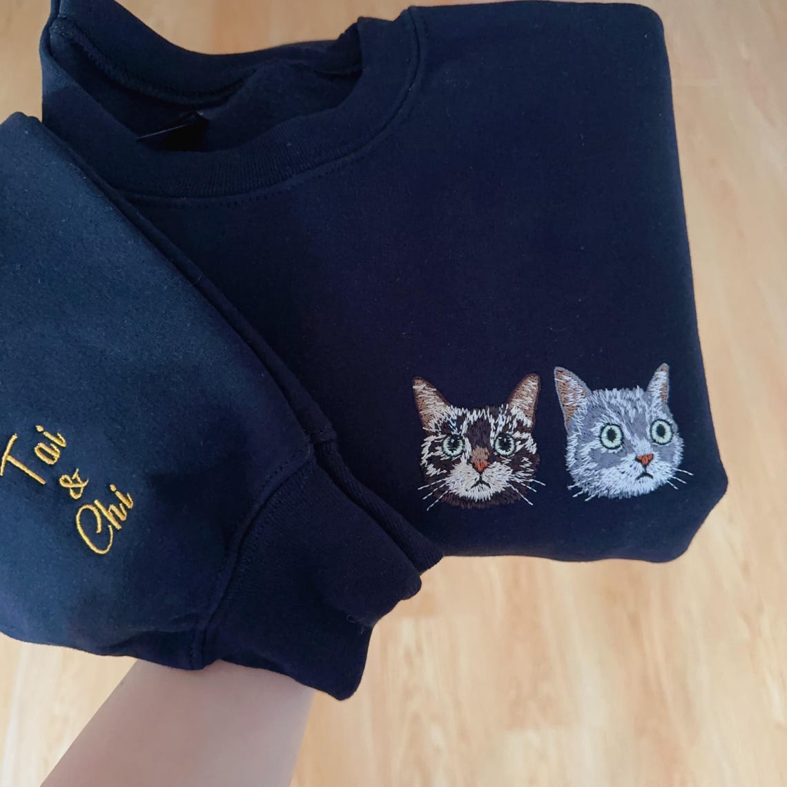 Embroidered Pet Face and Pet Name on Sleeve Sweatshirt for Pet Lovers