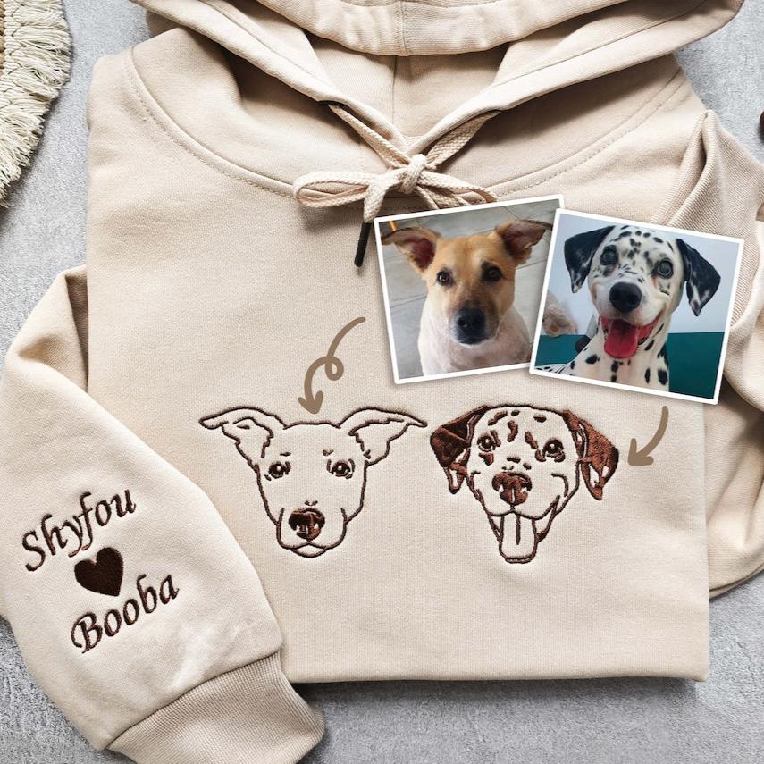 Embroidered Pet Face and Pet Name on Sleeve Sweatshirt for Pet Lovers