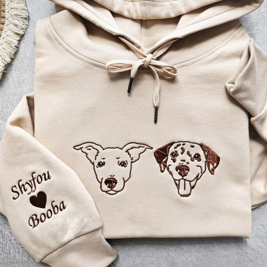 Embroidered Pet Face and Pet Name on Sleeve Sweatshirt for Pet Lovers