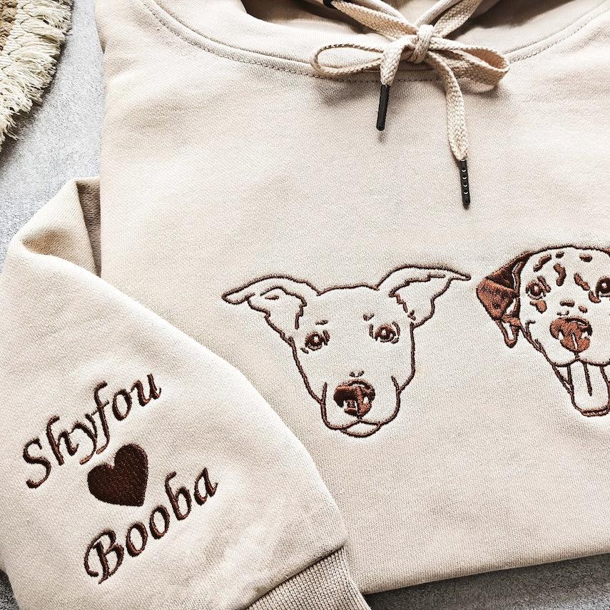 Embroidered Pet Face and Pet Name on Sleeve Sweatshirt for Pet Lovers