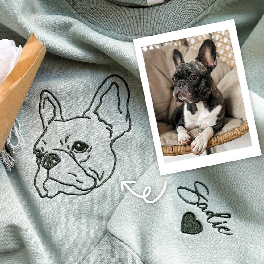 Embroidered Pet Face and Pet Name on Sleeve Sweatshirt for Pet Lovers