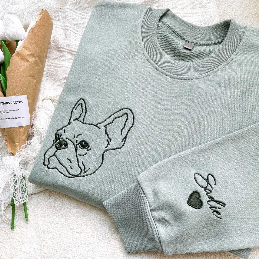 Embroidered Pet Face and Pet Name on Sleeve Sweatshirt for Pet Lovers