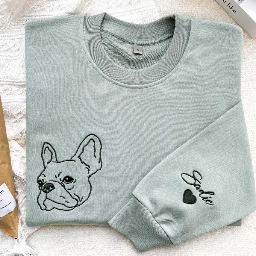 Embroidered Pet Face and Pet Name on Sleeve Sweatshirt for Pet Lovers