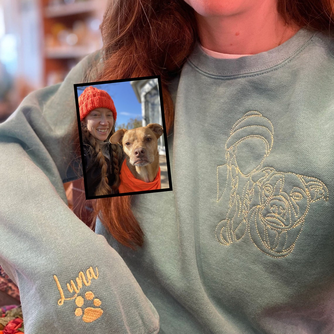 Personalized Embroidered Pet Portrait Sweatshirt for Pet Lovers